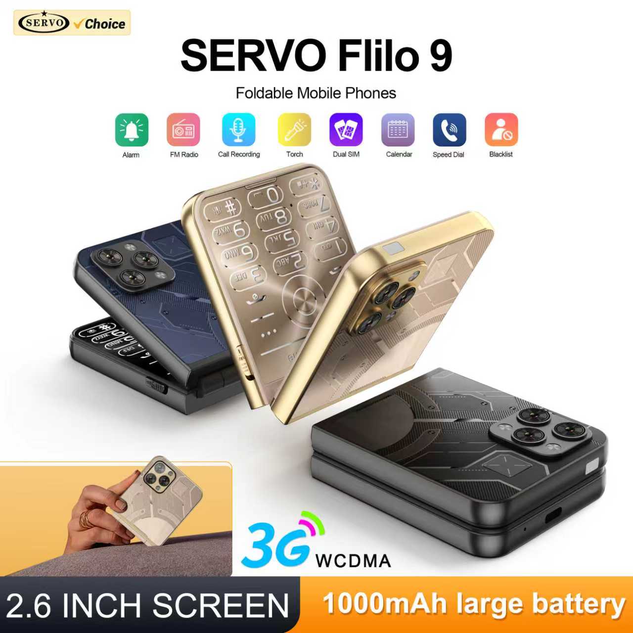 SERVO Flilo9 折りたたみ式携帯電話 3G WCD - Servo Pan Tilt のレビューと価格